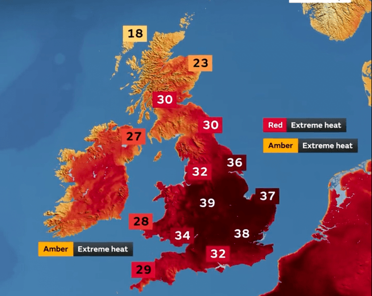Warning issued as UK could hit 41 degrees today Warning issued as UK could hit 41 degrees today