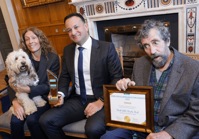 Leo Varadkar presents Charlie Bird with a special award Leo Varadkar presents Charlie Bird with a special award