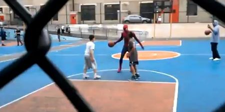 What A Legend! Andrew Garfield Takes A Break From Filming Spiderman To Play Basketball With Some Kids