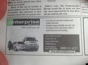 Advertising Fail: Rent-A-Car Offering Risqué Additional Services Free Of Charge