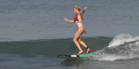 Doing it in Style: Women Head Out Surfing in High Heels