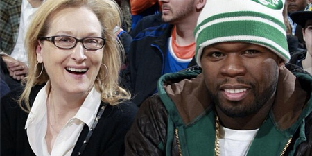 PICS: The Most Unlikely BFFs In Show Business – Meryl Streep And 50 Cent Get “Gangsta” At Basketball Game