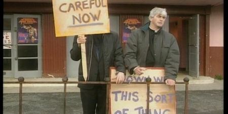 PIC: “Careful Now” Father Ted Enthusiast Helps Out With Storm Damage