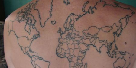 In Photos: Backpacker Documents the Places He’s Visited With Giant Tattoo of the World