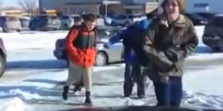 VIDEO: Dad Laughs At School Kids Falling On Ice