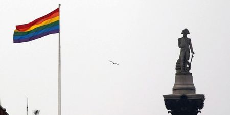 The Rainbow Flag Flies Proudly Over Trafalgar Square As First Same-Sex Marriages Take Place In England And Wales
