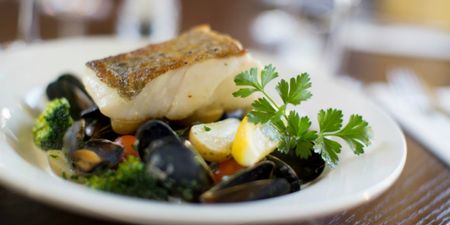 Recipe: Roast Cod and Mussels With Baby Potato, Chorizo, Cherry Tomato and Broccoli