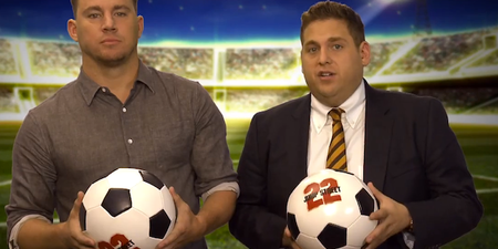 VIDEO: Channing Tatum And Jonah Hill Give Soccer Stars A Hilarious Tutorial In Pitch Diving