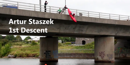 WATCH: Nothing To See Here, Just Galway Kayakers Dropping From A 40 Ft Bridge