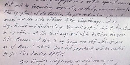 Woman Gets Fired Via Letter After Telling Her Boss She Has Cancer