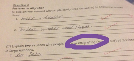 Classic! Student’s Exam Paper Answer On Irish Emigration Is Absolutely Brilliant