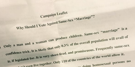 Group Responsible For Same-Sex Marriage Leaflet Defend Controversial Content