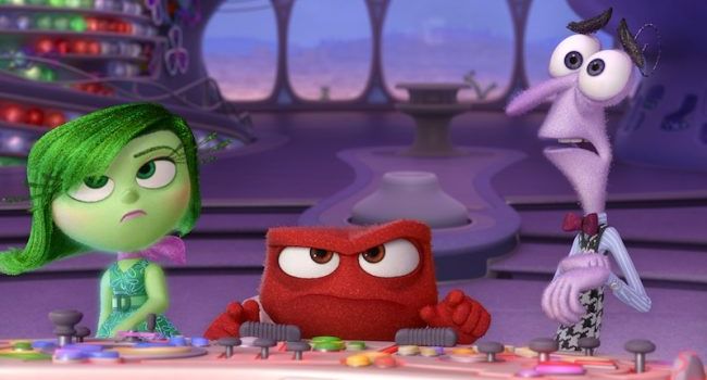 Disgust, Anger and Fear must cope with unexpectedly being in command of Headquarters in Disney•Pixar’s “Inside Out”. ©2015 Disney•Pixar. All Rights Reserved.