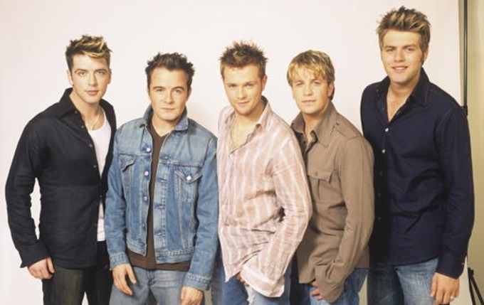 Members of boy band, Westlife (left to right) Nicky Byrne, Mark