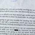 Man Leaves The Perfect Note To Prevent His Car Being Stolen And It Works Perfectly