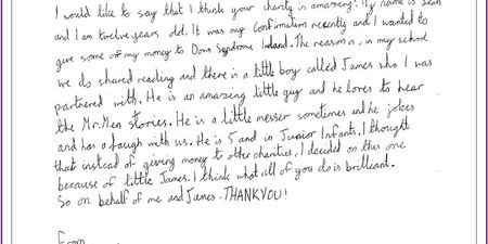 PIC – This 12 year-old wrote a lovely letter to Down Syndrome Ireland