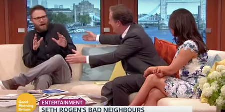 WATCH: Seth Rogan flinching at Piers Morgan’s hug is GAS!