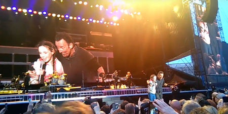 Bruce brought a young fan on stage last night and it was perfect