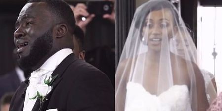 WATCH: Groom is completely overcome with emotion as his bride walks up the aisle