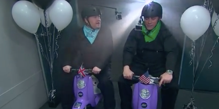 WATCH: Matt Le Blanc and James Corden race in mini scooters