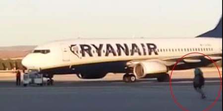 Shocking footage shows Ryanair passenger running across tarmac trying to catch departing plane