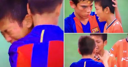 Barcelona kids melt hearts by consoling crying losing team in youth game