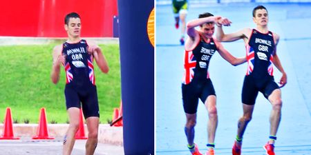 This video of an athlete helping his exhausted brother finish a race is just amazing