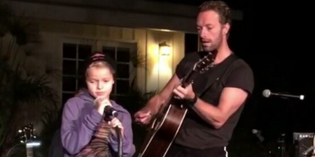 Gwyneth Paltrow’s children joined dad Chris Martin onstage and they all sang their hearts out