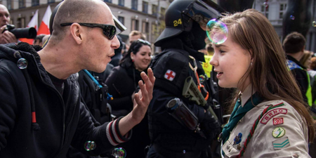 The powerful moment a girl scout stood up to a neo-Nazi is going viral