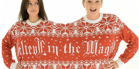 This twosie Christmas jumper is absolute festive goals