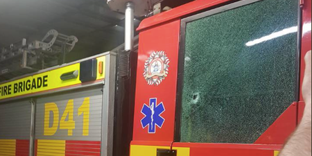 A Dublin fire engine came under attack last night while responding to a bonfire