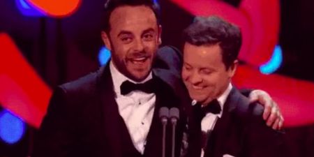 Ant is in tears as he gives a moving acceptance speech at the TV Awards