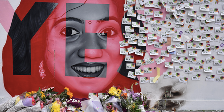 People are leaving flowers and heartbreaking messages at the mural of Savita in Dublin