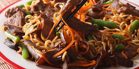 This Mongolian beef stir fry is made with instant noodles and omg, delish