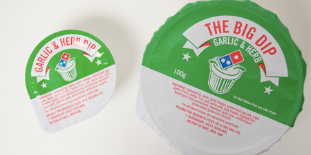 A large Domino’s garlic and herb dip contains almost 700 calories so like, maybe don’t eat a full one yourself