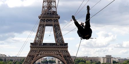 You are now able to zipline for free out of the Eiffel Tower