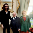 Hozier switches on Christmas lights with Michael D, is very tall while doing so