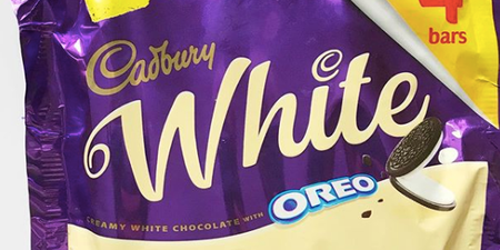 We’re drooling looking at these new white chocolate Oreo bars from Cadbury