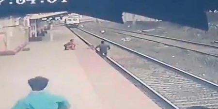 WATCH: Heroic Indian rail worker saves child from tracks as train approaches