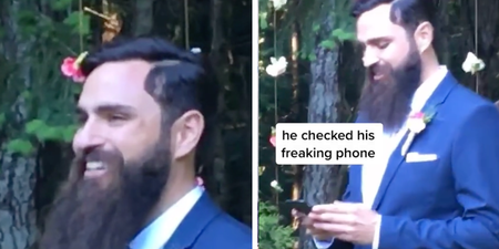 Viral video catches groom checking his phone while walking down the aisle
