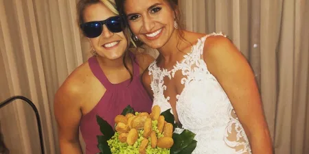 Bride receives bouquet of chicken nuggets from best friend on wedding day