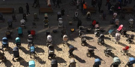 109 strollers left empty in Lviv square in memory of children killed in Ukraine
