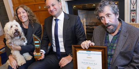 Leo Varadkar presents Charlie Bird with a special award