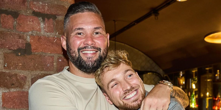 Sam Thompson and Tony Bellew cuddle up as they reunite at party